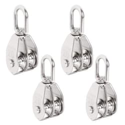 ZOEYES 4 Pack M20 Lifting Double Pulley Block Stainless Steel Heavy Duty Crane Swivel Hook Double Pulley Roller