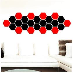 Yuanxue Mirror Wall Stickers, 10PCS Red+14PCS Black Hexagon Mirror Art DIY Home Decorative Wall Mural Acrylic Self-Adhesive Wall Sheet Tiles for Living Room Bedroom (Medium: 12.6x11x6.3cm)