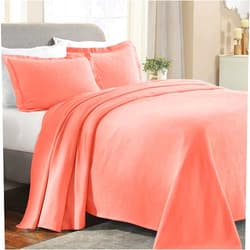 Superior Paisley 3 Piece Cotton Bedspread Set, Home Bed Decor, Decorative Bed Spread, 2 Pillow Shams, Medium Weight Blanket, Matelasse Coverlet Bedding, Vintage Floral Pattern, Queen, Coral