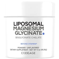 Codeage Magnesium Glycinate Powder Supplement, 2-Month Supply, Bisglycinate Magnesium Chelate, Unflavored, Liposomal Delivery, Chelated Magnesium Powder Mineral, Non-GMO Vegan, 3 oz