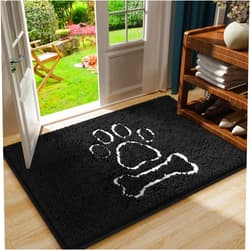 AROGAN Doormat Dog Chenille Doormats Indoor Entrance Black, Pet Indoor Door Mats Washable for Mud Entry Indoor Busy Area Dogs Muddy Pawprints 30x48 Inch