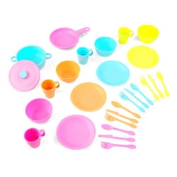 KidKraft 27-Piece Bright Cookware Set, Plastic Dishes and Utensils for Play Kitchens