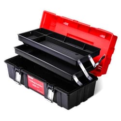 DNA MOTORING 3-Layer Lockable Tool Box Plastic Portable Storage Folding Toolbox Tray Divider Tool Organizers, W/Handle, Red/Black, TOOLS-00504