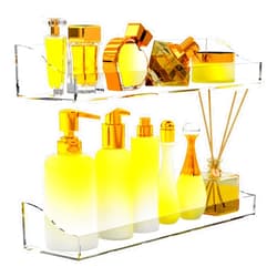 XQIGI Acrylic Bathroom Shelves Adhesive, 2 Pack Self Adhesive clear shower shelves Transparent Floating Shelf Wall Mounted Thick Storage Rv Accessories Display No Drill Organization Decor
