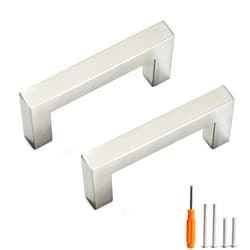 Redunest Cabinet Pulls Brushed Nickel Cabinet Handles Square Drawer Pulls, 10 Pack 3 Inch Stainless Steel Kitchen Door Cupboard Cabinet Handles, Cabinet Hardware Drawer Handles, 76mm Hole Centers