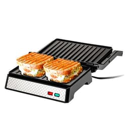 OVENTE Electric Indoor Panini Press Grill and Sandwich Maker with Non-Stick Coated Plates, Cool-Touch Handle and Removable Drip Tray, Opens 180 Degrees to Fit Any Type or Size of Food, Silver GP0540BR