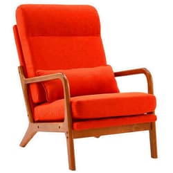 WEI WEI GLOBAL Accent Chair with Pillow - High Back Reading Armchair with Solid Wood Armrest - Iron Frame and Linen - Lounge Chair with Back and Seat Cushion - Sofa Chair for Bedroom Living Room - Burnt Orange
