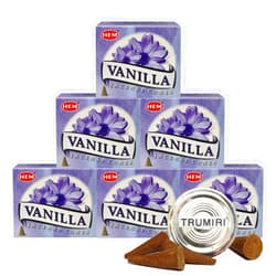 TRUMIRI Incense Cone Holder Bundle with Hem Vanilla Incense Cones - Pack of 6 (Approx 60 Cones)