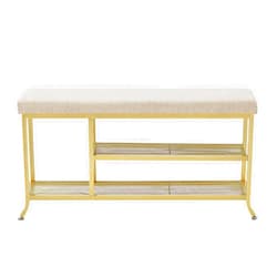 GAOMON Shoe Bench, 2-Tier Shoe Storage Bench for Entryway, Storage Organizer with Cushion, Metal Frame, Adjustable Shelf for Hallway, Bedroom, Living Room, Dorm (A-Elegant Gold)