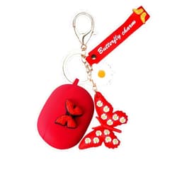 YQGFashbf Beats Studio Buds Case with Cute Butterfly Keychain, Silicone Protector Cover for Women Girls (Red)