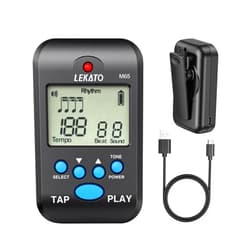 LEKATO Digital Metronome, Rechargeable LCD Electronic Mini Metronome, Human Voice, Clip on,10 Beat Sounds, Volume Adjustable, Portable M65 Metronome for Piano, Guitar, Flute, Violin, Drum (black)