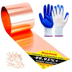 Royilink Copper Flashing – Copper Flashing Roll 24 Gauge (0.02”/0.5mm) Thickness, 6in x 10ft, ASTM B152 99.95%+ Pure – Copper Roll, Copper Roofing Roll, Copper Sheet Roll for DIY Project & Contractor