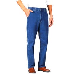 Soojun Mens Elastic Waist Jeans Relaxed Fit with Zipper and Button