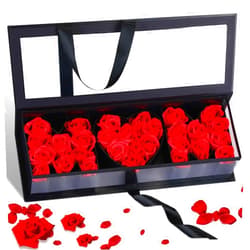 Thiccywoov Mother's Day Gift Mom Letters Shaped Box with 30 Scented Flowers Fillable Mom Flower Box Birthday floral Gift for Mother's Day, Birthday Arrangements(Black Box, Red Flower)