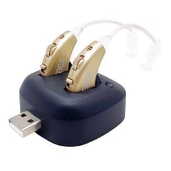 MEDca Digital Hearing Amplifiers - Rechargeable BTE Personal Sound Amplifier Pair with USB Dock - Premium Gold Behind The Ear Sound Amplification - by NewEar