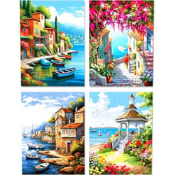 JYLMOOD Paint by Number for Adult Kits, 4 Packs DIY Landscape Beach Lake Acrylic Oil Painting Kits for Adults Kids Beginners for Home Wall Decor Gifts, 12x16 Inch (No Frame)