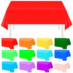 MASHAN 12 Pack Assorted Color Plastic Tablecloth Disposable Plastic Rainbow Tablecloth Colorful Rectangle Table Covers for Rainbow Party Birthday Wedding Picnic Home Party Decorations,12 Color, 54 x 108 Inch