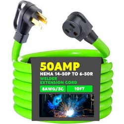 Tellegloww 10ft 8AWG 50Amp Welder Extension Cord Compatible with NEMA 14-50P to 6-50R, 4 Prong to 3 Prong Power Extension Cord with Handle for Generator or RV to Welder, 50 Amp 250V 12500 Watt
