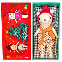 LEVLOVS Mouse in a Matchbox Danish Design Toy Baby Registry Animal Doll (Christmas Mouse Boy)