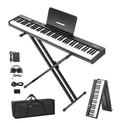 GarveeLife Folding Piano Keyboard,Full Size 88 Key Semi Weighted Keyboards Electric Piano,Portable Keyboard Digital Piano with Stand,Sustain Pedal,Headphones,Handbag,Bluetooth,USB MIDI for Beginner