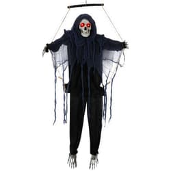 BORTENG Screaming Animated Halloween Decorations, Halloween Decor Prop with Motion Sensor, Scary Skull Cage Prisoner Haunted House Decor, Spooky Hanging Ghost Light Up Eyes Decorations