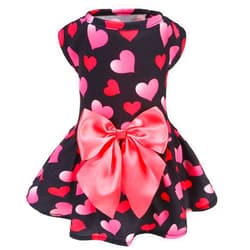 PUPTECK Print Dog Valentine Dress Pet Costumes Apparel with Cute Bowtie Puppy Clothes Outfit, Heart, S