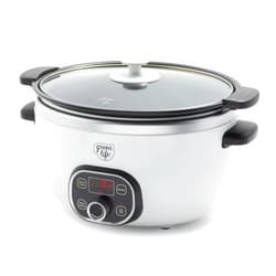GreenLife 6 Quart Ceramic Slow Cooker, PFAS-Free, Programmable, Removable Healthy Nonstick Pot for large families, Sear on Stovetop, Keep Warm, Digital Timer, Dishwasher Safe Glass Lid & Crock, White