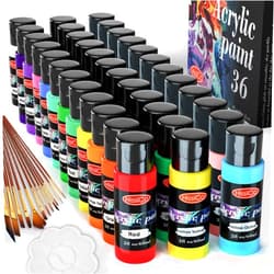 HissiCo Acrylic Paint Set of 36 Colors 2fl oz 60ml Bottles,Non Toxic 36 Colors Acrylic Paint No Fading Rich Pigment for Kids Adults Artists Canvas Crafts Wood Painting