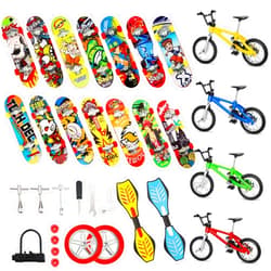 Gejoy 31 Pieces Mini Finger Toys Set Finger Skateboards for Kids Mini Bikes Tiny Swing Board with Replacement Wheels and Tools Fingertip Movement Party Favors for Kids Gifts for Ages 6 and up