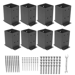 AXWHYS 4×4 Post Base 8 Pcs, (Inner Size 3.5x3.5) Post Brackets, Heavy Duty Black Metal Powder-Coated Thick Steel Post Anchor Outdoor for Support Deck Base Plate Pergola Brackets Fence Kit