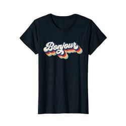 Lush Kindness Womens Bonjour Retro Vintage Style Graphic Design Womens T-Shirt