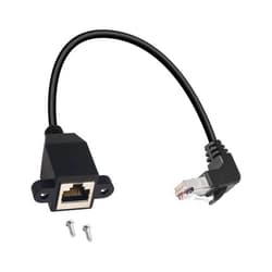 QIANRENON 90°Angle RJ50 10P10C Panel Mount Ethernet Extension Cable, 10P 10C Female to Right Angle Male Communication Extension Cable, Cat5E, Shielded, 30cm/11.8in (Up Bned)