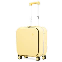 Hanke Mixi Carry On Luggage, 18” Suitcase with Front Laptop Pocket, Travel Luggage Aluminum Frame PC Hardside with Spinner Wheels & TSA Lock and Cover (Not for Underseat) - Lark Yellow