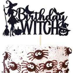 JJzxwish 1Pcs Happy Halloween Cake Topper Black Glitter Cake Topper Castle Witch Pumpkin Cupcake Topper Ghost Bat Halloween Cake Decorations Cake Pick for Halloween Birthday Baby Shower Party Supplies