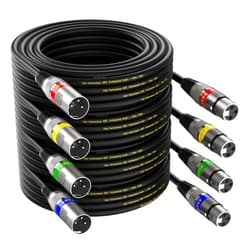 EBXYA XLR Cable 10 ft 4 Pack - Stage Light DMX Cable, Premium Balanced 3-Pin XLR Male to Female Microphone Cable, Black
