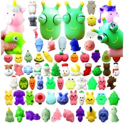 WGKK 54Pcs Mini Mochi Squishy Toys and Pop-Eyed Bug Stress Reliever for Party Favors,Funny Grass Worm Pinch Toy,Spit Bubbles Squeeze Toy,Classroom Prize, Goodie Bags Stuffers for Easter, Christmas (K)