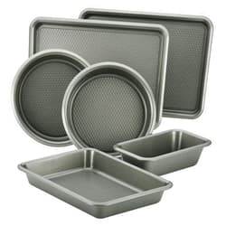 Ayesha Curry Nonstick Bakeware Set with Nonstick Bread Pan, Cookie Sheet, Baking Pan, Baking Sheet and Cake Pans - 6 Piece, SIlver