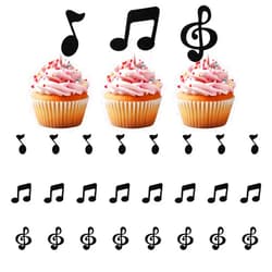 Psyqtsuary 24 PCS Music Cupcake Toppers, Black Glitter Music Notes Cupcake Toppers Music Notes Party Decorations Musical Symbol Cupcake Picks for Rock Music Cake Topper for Baby Shower Concert Music Themed