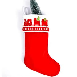 XWTEX Christmas Stocking 18 inches Large Red Plush Fleece and White Cuffs with Red Trains Embroidered Stockings, Family Holiday Xmas Party Decorations