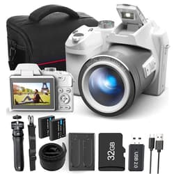 NBDDIGITAL 64MP Digital Cameras for Photography Autofocus, 4K vlogging camera for YouTube with Strap&Tripod,16X Anti-Shake Compact Travel Camera with WiFi & App Control,SD Card, 2 Batteries (S200 White)