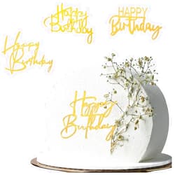 JYNice 4 Pieces Happy Birthday Party Cake Toppers Gold Acrylic Birthday Cupcake Topper for Baby Birthday Party Cake Decorations