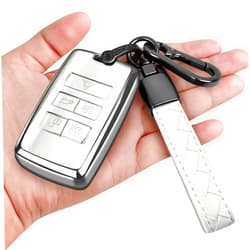 Sindeda for Land Rover Key Fob Cover with Keychain Soft Full Protection Key Shell Key Case Compatible with 2018-2023 Land Rover Range Rover Evoque Vogue Discovery 5 Sport Jaguar E I-PACE (White)