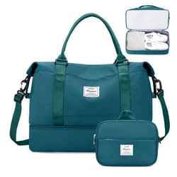 SYCNB Weekender Bags for Women,Overnight Travel Duffel Bag with Shoes Compartment& Toiletry Bag,Extra Large(Peacock Blue)