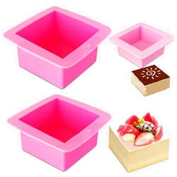 AIFUDA 3 Pcs Non-Stick Square Baking Silicone Molds, Quick Release Bread Pan Bakeware Tray for Cheese Cake Tier Cake Handmade Toast Mold Bread Mould Soap Mold - Rose Red, Pink