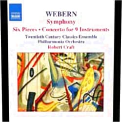 Robert Craft (Artist), A. Webern (Artist), Philharmonia Orchestra (Orchestra), Ani Kavafian (Performer), Richard O'Neill (Performer), Scott Kuney (Performer), Fred Sherry (Performer), Jesse Mills (Performer), Jim Pugh (Performer), Daniel Goble (Performer), Jennifer Frautschi (Performer), Jennifer Welch-Babidge (Performer), William Purvis (Performer), David Fedele (Performer), Sunghae Anna Lim (Performer), Stephen Gosling (Performer), Stephen Taylor (Performer), Charles Neidich (Performer), Christopher Gekker (Performer), Christopher Oldfather (Performer), Michael Lowenstern (Performer) & 17 more Format: Audio CD Webern: Symphony; Six Pieces; Concerto for 9 Instruments