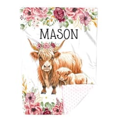 YISMEET Personalized Baby Blankets for Girls, Custom Name Baby Blanket with Floral Highland Cattle Design, Soft Receiving Blanket for Newborns and Toddlers, Ideal for Baby Showers and Nursery Decor