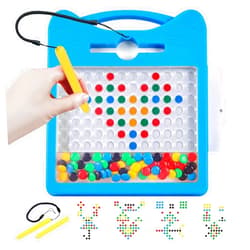 Svance Magnetic Drawing Board for Kids, Toddler Magnet Doodle Board with Beads and 2 Pens, Magnetic Dot Art Toys, Airplane Car Travel Activities (Blue Cat)