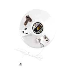 MMBGJKG Light Socket with Grounded Outlet, Porcelain Pull Chain Light Fixture, E26/E27 Base, 660 W, Incandescent/Fluorescent/CFL, Medium,White