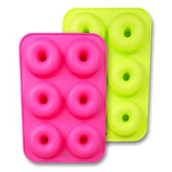 homEdge Silicone Donut Molds, 2-Pack of Non-Stick Food Grade Silicone Pans for Doughnut Baking – Green and Pink