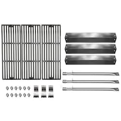 Hongso Grill Parts for Chargriller 5050, 3001, 3008, 3030, 4000, 2121, King Griller 3008, 5252, Cast Iron Grill Grates Heat Plates Burners and Hanger Brackets Included
